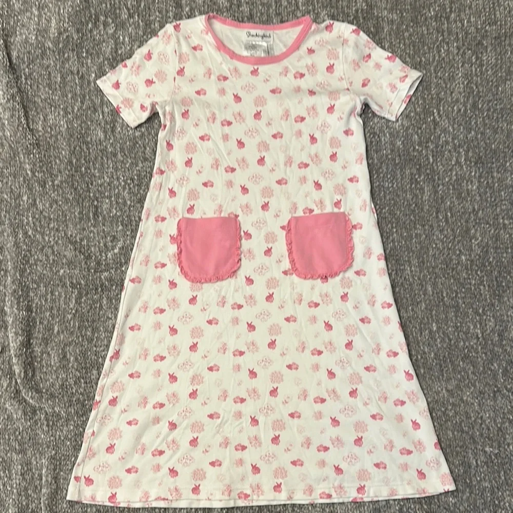 EUC Smockingbird floral bunny print nightgown with ruffle pockets size 12